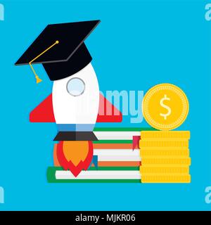 Inizio studiare in università. Lancio del razzo di studio, di apprendimento e di insegnamento, di finanziamento dello sviluppo. Illustrazione Vettoriale Illustrazione Vettoriale