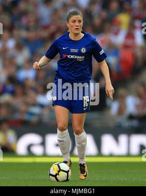 Chelsea Ladies' Maren Mjelde durante il SSE donna FA Cup finale allo stadio di Wembley, Londra. Stampa foto di associazione. Picture Data: Sabato 5 Maggio, 2018. Vedere PA storia SOCCER donne finale. Foto di credito dovrebbe leggere: Adam Davy/filo PA. Restrizioni: solo uso editoriale nessun uso non autorizzato di audio, video, dati, calendari, club/campionato loghi o 'live' servizi. Online in corrispondenza uso limitato a 75 immagini, nessun video emulazione. Nessun uso in scommesse, giochi o un singolo giocatore/club/league pubblicazioni. Foto Stock