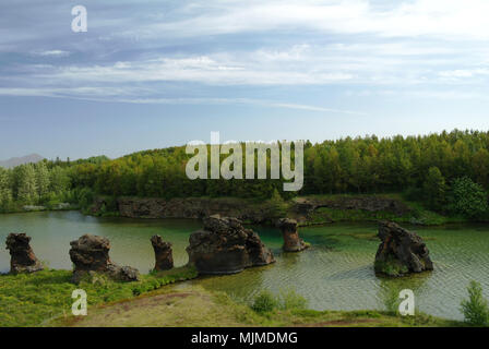 Kalfastrond scultura di lava intorno al Lago Myvatn, Islanda Foto Stock