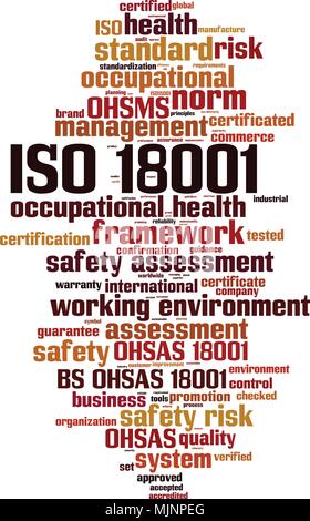 ISO 18001 parola concetto di cloud computing. Illustrazione Vettoriale Illustrazione Vettoriale