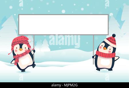 Due pinguini azienda banner Illustrazione Vettoriale