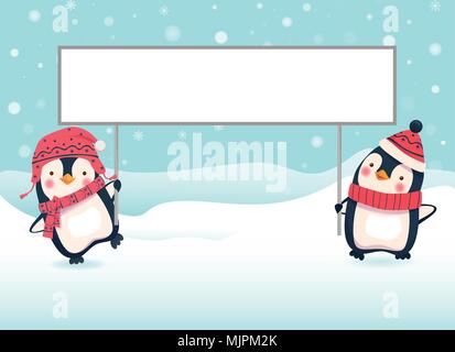 Due pinguini azienda banner Illustrazione Vettoriale