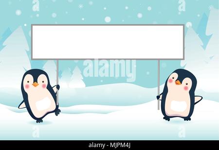 Due pinguini azienda banner Illustrazione Vettoriale
