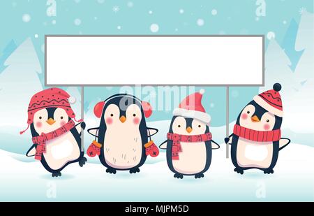 Due pinguini azienda banner Illustrazione Vettoriale