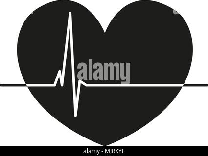 Bianco e nero cuore sano cardiogram silhouette. In tema di assistenza sanitaria illustrazione vettoriale per icona, adesivo, segno, patch, certificato badge, dono auto Illustrazione Vettoriale