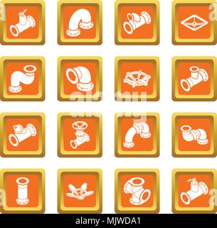 Costruttore di pipeline set di icone quadrato arancione vettore Illustrazione Vettoriale