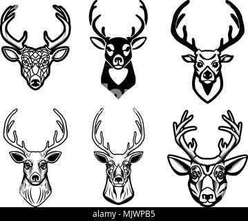 Insieme di testa di cervo illustrazioni su sfondo bianco. Gli elementi di design per creare poster, emblema, segno distintivo. Immagine vettoriale Illustrazione Vettoriale