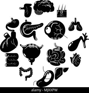 Interno di organi umani set di icone, stile semplice Illustrazione Vettoriale