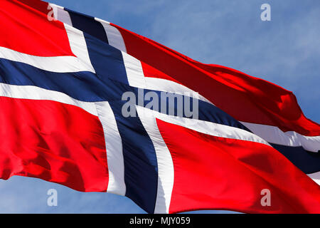 Close-up di bandiera della Norvegia. Foto Stock