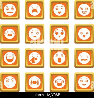 Sorrisi set di icone quadrato arancione vettore Illustrazione Vettoriale