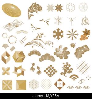 Icona giapponese vettore e oro geometrico stile grafico.icona stagionale per decorazione card, poster,copertina design. Illustrazione Vettoriale