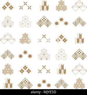 Icona giapponese vettore di pattern. Oro simbolo geometrico elemento di decorazione. Illustrazione Vettoriale