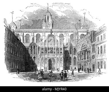 Guildhall è situata fuori del Gresham e Basinghall strade, nella City di Londra, Inghilterra e il termine 'Guildhall" si riferisce sia a tutta la costruzione e la sua sala principale, che è un grande medievale Hall. L'attuale edificio iniziò la costruzione nel 1411 e completato nel 1440, ed è il solo non ecclesiastici edificio di pietra in cittã ad essere sopravvissuto attraverso per il XXI secolo. Il complesso contiene diversi altri salotti storici oltre alla hall, comprese le grandi cripte medievali, la vecchia biblioteca e sala di stampa, tutti i quali sono ora utilizzate come sale per funzioni. Foto Stock