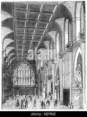 Guildhall è situata fuori del Gresham e Basinghall strade, nella City di Londra, Inghilterra e il termine 'Guildhall" si riferisce sia a tutta la costruzione e la sua sala principale, che è un grande medievale Hall. L'attuale edificio iniziò la costruzione nel 1411 e completato nel 1440, ed è il solo non ecclesiastici edificio di pietra in cittã ad essere sopravvissuto attraverso per il XXI secolo. Il complesso contiene diversi altri salotti storici oltre alla hall, comprese le grandi cripte medievali, la vecchia biblioteca e sala di stampa, tutti i quali sono ora utilizzate come sale per funzioni. Foto Stock