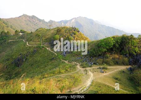 Curva del percorso di montagna in mattina a Doi Pha Tang, Chiangrai, Thailandia Foto Stock