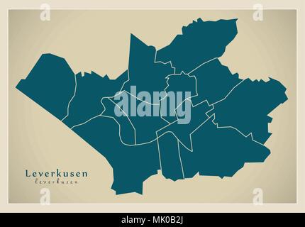 Città moderna mappa - Leverkusen città della Germania con il distretto DE Illustrazione Vettoriale
