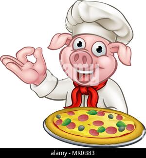 Maiale Pizza Chef personaggio dei fumetti Illustrazione Vettoriale