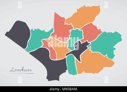 Leverkusen Mappa con comuni e di moderne forme rotonde Illustrazione Vettoriale