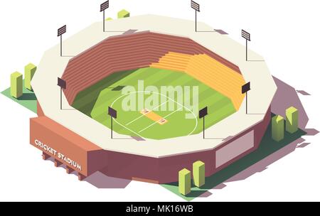 Vettore bassa isometrica poli Cricket Stadium Illustrazione Vettoriale