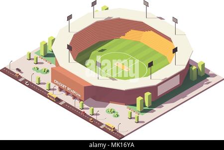 Vettore bassa isometrica poli Cricket Stadium Illustrazione Vettoriale