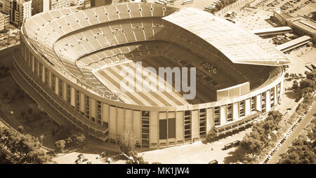 Camp Nou, il famoso stadio di calcio di Barcellona della Catalogna, Spagna Foto Stock