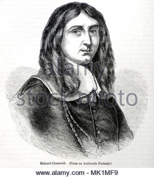 Richard Cromwell 1626 - 1712 divenne il secondo signore Protector di Inghilterra, in Scozia e in Irlanda ed è stato solo uno dei due popolani di diventare la lingua inglese capo dello stato, l'altro essendo il suo padre, Oliver Cromwell, dal quale ha ereditato il post, antichi illustrazione circa dal 1880 Foto Stock