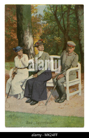 Vecchia cartolina tedesco: militare-serie umoristiche sempre 'professional', № 12 "barrage fire". La prima guerra mondiale del 1914-1918, Germania Foto Stock