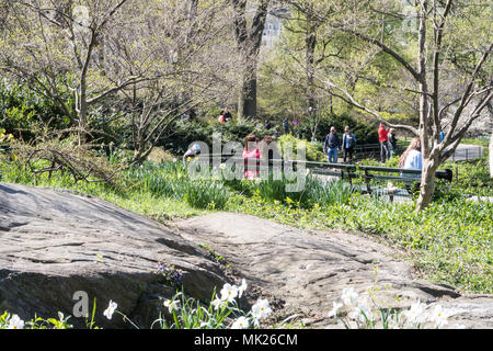 Per coloro che godono di Central Park che si trova intorno al laghetto, NYC, STATI UNITI D'AMERICA Foto Stock