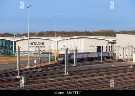 Una nuova classe di Hitachi 385 treno elettrico a Hitachi UK impianto di assemblaggio a Newton Aycliffe, Regno Unito in attesa di consegna a Scotrail Foto Stock