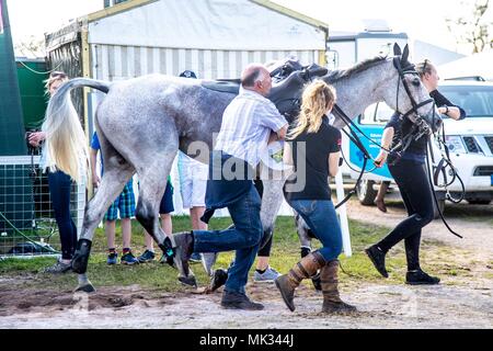 Cross Country. Classe Ballaghmor. Lo sposo. Finitura del cross country. Mitsubishi Badminton Horse Trials. Badminton. Regno Unito. 05/05/2018. Foto Stock