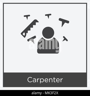 Icona di falegname isolato su sfondo bianco con telaio grigio, simbolo e segno Illustrazione Vettoriale