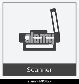 Icona dello scanner isolati su sfondo bianco con telaio grigio, simbolo e segno Illustrazione Vettoriale