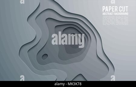 Carta tagliata banner concetto. Carta scolpire sfondo astratto per carta brochure poster flyer design nei colori grigio. 3d sfondo astratto Illustrazione Vettoriale