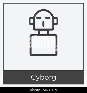 Icona di Cyborg isolato su sfondo bianco con telaio grigio, simbolo e segno Illustrazione Vettoriale