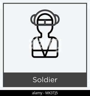 Icona del soldato isolato su sfondo bianco con telaio grigio, simbolo e segno Illustrazione Vettoriale