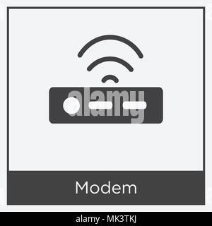 Icona Modem isolato su sfondo bianco con telaio grigio, simbolo e segno Illustrazione Vettoriale