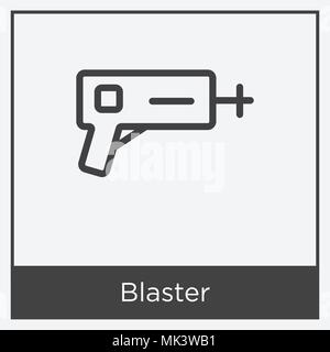 Icona di Blaster isolato su sfondo bianco con telaio grigio, simbolo e segno Illustrazione Vettoriale
