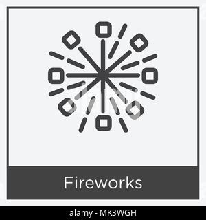 Icona di fuochi d'artificio isolato su sfondo bianco con telaio grigio, simbolo e segno Illustrazione Vettoriale