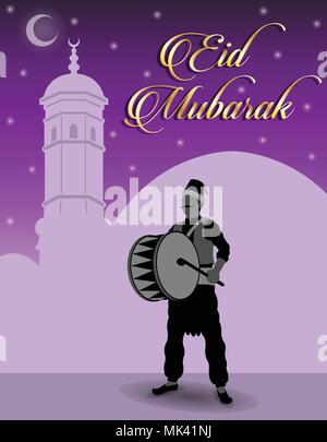 Il Ramadan batterista e Eid Mubarak desideri. Tutti gli oggetti sono in diversi strati e i tipi di testo non è necessario alcun font. Illustrazione Vettoriale