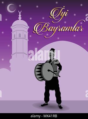 Il Ramadan batterista e turco Eid desideri. Tutti gli oggetti sono in diversi strati e i tipi di testo non è necessario alcun font. Illustrazione Vettoriale