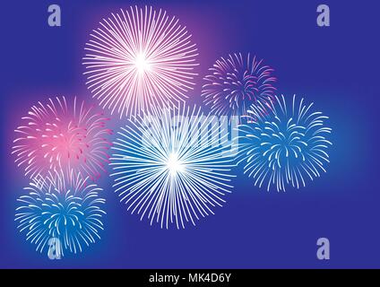 Illustrazione vettoriale di fuochi d'artificio del 4 luglio, nuovi anni, Natale sfondo colorato Illustrazione Vettoriale