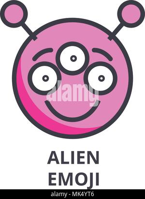 Alien vettore emoji icona linea, segno, illustrazione su sfondo, corse modificabile Illustrazione Vettoriale
