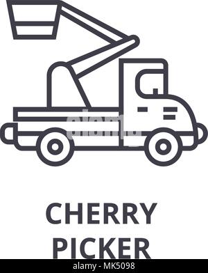 Cherry picker linea del vettore icona, segno, illustrazione su sfondo bianco, corse modificabile Illustrazione Vettoriale