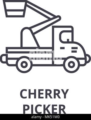 Cherry picker linea del vettore icona, segno, illustrazione su sfondo, corse modificabile Illustrazione Vettoriale