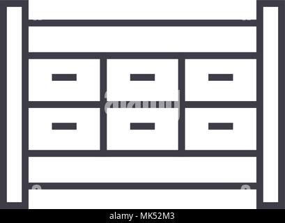 Cabinet file vettore cassetto icona linea, segno, illustrazione su sfondo, corse modificabile Illustrazione Vettoriale