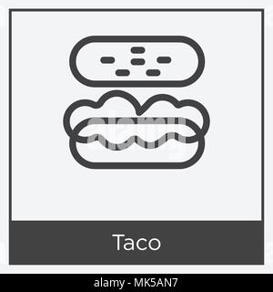 Icona Taco isolato su sfondo bianco con telaio grigio, simbolo e segno Illustrazione Vettoriale