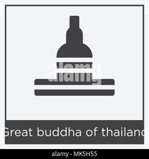 Grande Buddha della thailandia icona isolato su sfondo bianco con telaio grigio, simbolo e segno Illustrazione Vettoriale