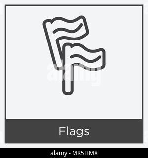 Icona flag isolato su sfondo bianco con telaio grigio, simbolo e segno Illustrazione Vettoriale