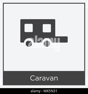 Icona Caravan isolato su sfondo bianco con telaio grigio, simbolo e segno Illustrazione Vettoriale