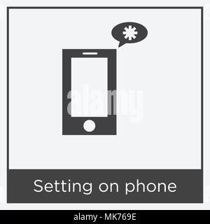 Impostazione sull'icona telefono isolato su sfondo bianco con telaio grigio, simbolo e segno Illustrazione Vettoriale